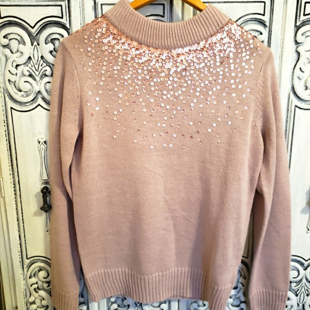 Beautiful Juicy Couture Pink Sequin Mockneck Light spring sweater size Medium